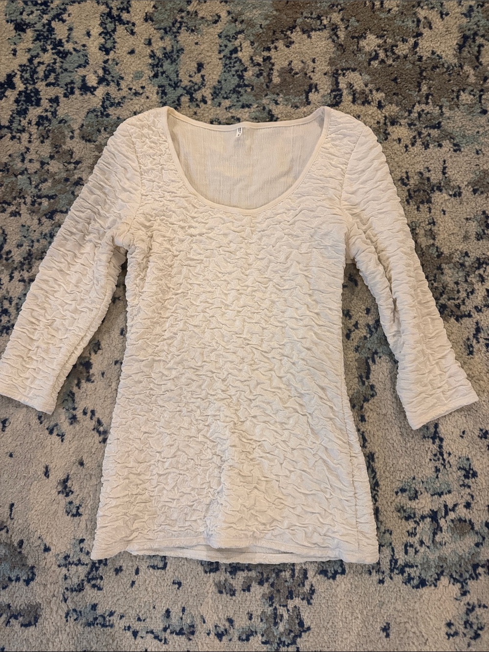 Cream Textured Scoop Neck Women's Top